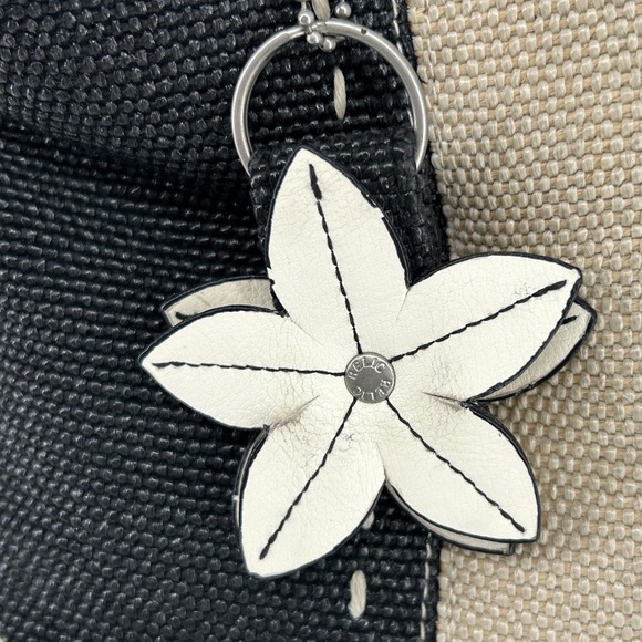 Relic Womens Colorblock Woven Shoulder Bag Black Cream Flower Charm Tote - Picture 5 of 9